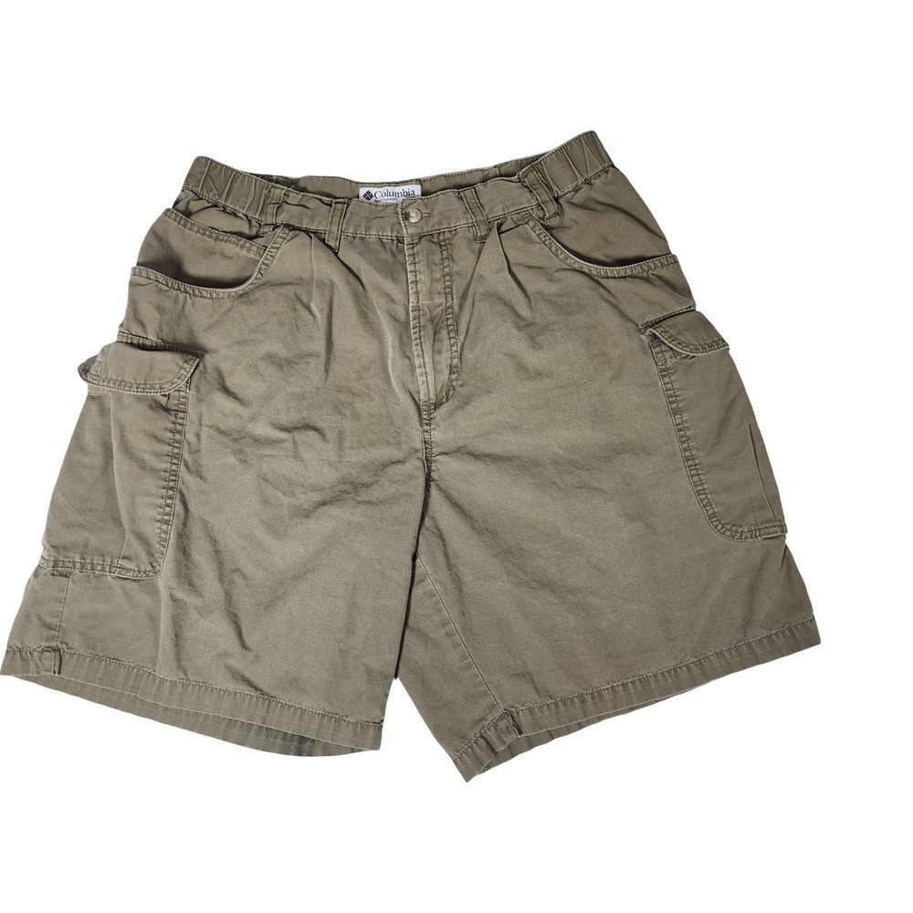 Columbia Mens 34 Cargo Shorts Olive Green 100% Cotton Elastic Waist XM4071 8in